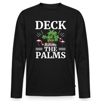 Deck The Palms Flamingo Lover Joyeux Noël - T-shirt manches longues Premium bio Homme - noir - Devant - Nico (187cm)