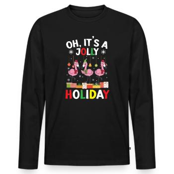 Oh c’est un joyeux jour de Noël de Flamant rose - T-shirt manches longues Premium bio Homme - noir - Devant - Nico (187cm)