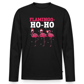 Pink Flamingo Lover Bird Joyeux Noël Jour de Noël - T-shirt manches longues Premium bio Homme - noir - Devant - Nico (187cm)