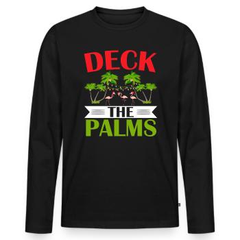 Deck The Palms Flamingo Lover Joyeux Noël - T-shirt manches longues Premium bio Homme - noir - Devant - Nico (187cm)