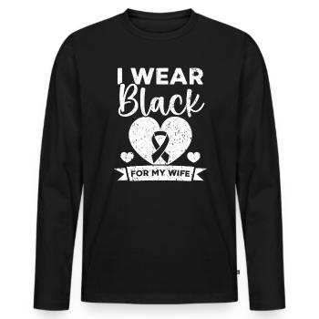 Ich trage Schwarz für mein WIfe-Hautkrebsbewusstsein - Männer Premium Bio Langarmshirt - Schwarz - Vorne - Nico (187cm)
