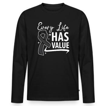 Jedes Leben hat einen Wert Hautkrebsbewusstsein - Männer Premium Bio Langarmshirt - Schwarz - Vorne - Nico (187cm)