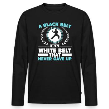 Ein schwarzer Gürtel ist ein weißer Gürtel, der nie aufgegeben hat - Männer Premium Bio Langarmshirt - Schwarz - Vorne - Nico (187cm)
