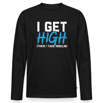 Ich werde high, dann nehme ich Insulin Diabetes Bewusstsein - Männer Premium Bio Langarmshirt - Schwarz - Vorne - Nico (187cm)
