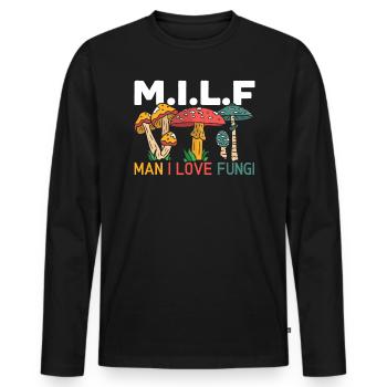 Mann, den ich liebe Pilze Mykologie Morcheljagd - Männer Premium Bio Langarmshirt - Schwarz - Vorne - Nico (187cm)