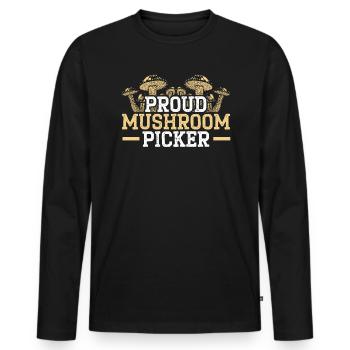 Proud Mushroom Picker Mycology Morel Hunting - Men's Premium Organic Long Sleeve Shirt - black - Front - Nico (187cm)
