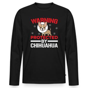 Warnung geschützt durch Chihuahua Hundebesitzer Welpe - Männer Premium Bio Langarmshirt - Schwarz - Vorne - Nico (187cm)