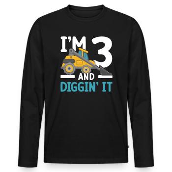 Ich bin 3 und graben es Bau Geburtstag - Männer Premium Bio Langarmshirt - Schwarz - Vorne - Nico (187cm)