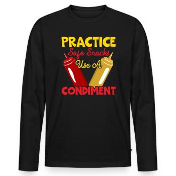 Üben Sie sichere Snacks Verwenden Sie ein Gewürz Ketchup - Männer Premium Bio Langarmshirt - Schwarz - Vorne - Nico (187cm)