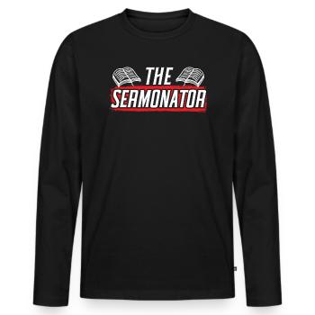 Sermonator Pastor Preacher Christian Believer - Men's Premium Organic Long Sleeve Shirt - black - Front - Nico (187cm)