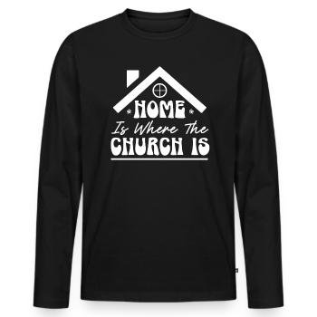 Home Is Where The Church Is Pastor Preacher - Men's Premium Organic Long Sleeve Shirt - black - Front - Nico (187cm)