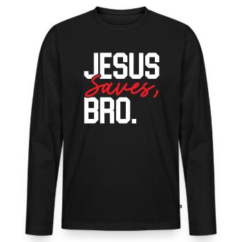Jesus Saves Bro Religious Pastor Christian - Men's Premium Organic Long Sleeve Shirt - black - Front - Nico (187cm)