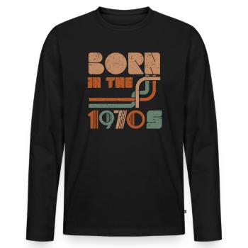Né dans le millésime des années soixante-dix des années 1970 - T-shirt manches longues Premium bio Homme - noir - Devant - Nico (187cm)