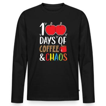 100 Days Of Coffee And Chaos 100 Days Of School - Men's Premium Organic Long Sleeve Shirt - black - Front - Nico (187cm)