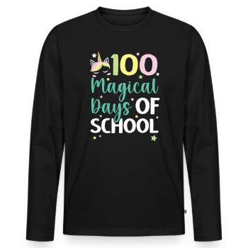 100 Magical Of Days Of School Unicorn Lover - Men's Premium Organic Long Sleeve Shirt - black - Front - Nico (187cm)