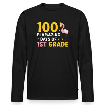 100 Flamazing Days Of 1st Grade Student Flamingo - Men's Premium Organic Long Sleeve Shirt - black - Front - Nico (187cm)