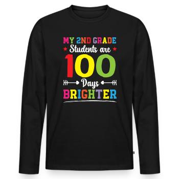 Joyeux professeur de 2e année du 100e jour d’école - T-shirt manches longues Premium bio Homme - noir - Devant - Nico (187cm)