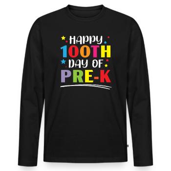 Joyeux 100e jour d’école Pre-K Enseignant Élève - T-shirt manches longues Premium bio Homme - noir - Devant - Nico (187cm)