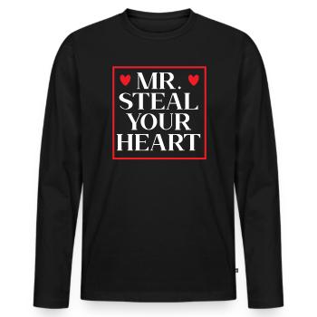 M. Steal Your Heart Saint Valentin Jour des Cœurs - T-shirt manches longues Premium bio Homme - noir - Devant - Nico (187cm)
