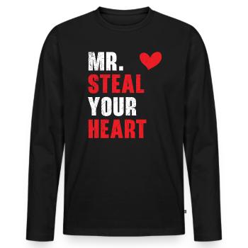 M. Steal Your Heart Saint Valentin Jour des Cœurs - T-shirt manches longues Premium bio Homme - noir - Devant - Nico (187cm)