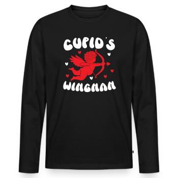 Ailier de Cupidon Saint Valentin Jour du Cœur Cupidon - T-shirt manches longues Premium bio Homme - noir - Devant - Nico (187cm)
