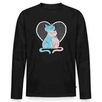 Katzenliebhaber Valentinstag Herztag Amor Liebe - Männer Premium Bio Langarmshirt - Schwarz - Vorne - Nico (187cm)