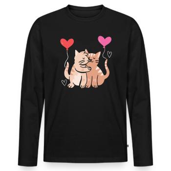 Katzenliebhaber Valentinstag Herztag Amor Liebe - Männer Premium Bio Langarmshirt - Schwarz - Vorne - Nico (187cm)