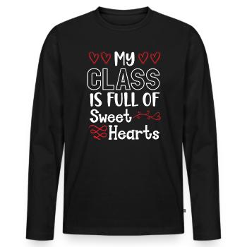 Ma classe est pleine de cœurs doux Saint-Valentin - T-shirt manches longues Premium bio Homme - noir - Devant - Nico (187cm)