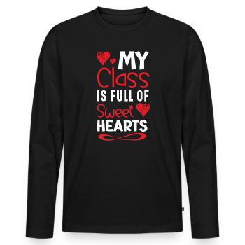 Ma classe est pleine de cœurs doux Saint-Valentin - T-shirt manches longues Premium bio Homme - noir - Devant - Nico (187cm)
