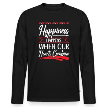 Glück geschieht, wenn sich unsere Herzen verbinden - Männer Premium Bio Langarmshirt - Schwarz - Vorne - Nico (187cm)
