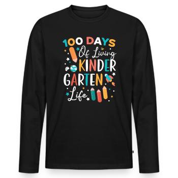 100 Tage Leben Kindergarten Leben Schule - Männer Premium Bio Langarmshirt - Schwarz - Vorne - Nico (187cm)