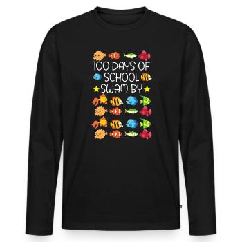 100 Days Of School Swam By Teacher Student Fish - Men's Premium Organic Long Sleeve Shirt - black - Front - Nico (187cm)