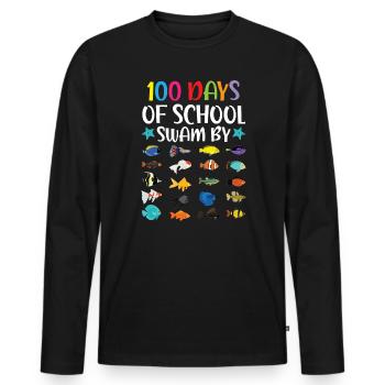 100 jours d’école nagé par l’enseignant élève poisson - T-shirt manches longues Premium bio Homme - noir - Devant - Nico (187cm)
