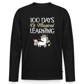 100 jours d’apprentissage magique Professeur amoureux de la licorne - T-shirt manches longues Premium bio Homme - noir - Devant - Nico (187cm)