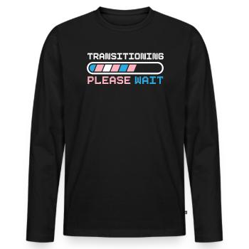 Transition Veuillez patienter LGBTQ Pride Transgenre - T-shirt manches longues Premium bio Homme - noir - Devant - Nico (187cm)