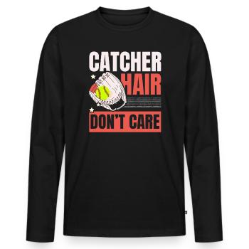 Catcher Hair Don’t Care Softball Player Sports - T-shirt manches longues Premium bio Homme - noir - Devant - Nico (187cm)