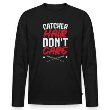 Catcher Hair Don’t Care Softball Player Sports - T-shirt manches longues Premium bio Homme - noir - Devant - Nico (187cm)