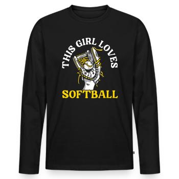 Cette fille aime le joueur de softball Pitcher Catcher - T-shirt manches longues Premium bio Homme - noir - Devant - Nico (187cm)