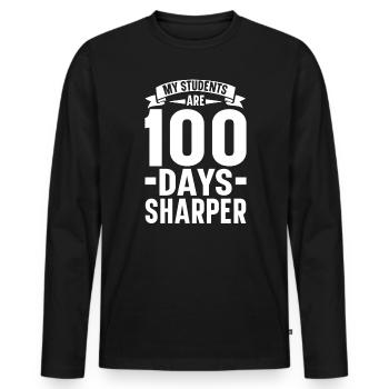 100 jours plus nets 100e jour d’école enseignant - T-shirt manches longues Premium bio Homme - noir - Devant - Nico (187cm)