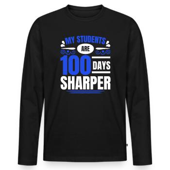 100 jours plus précis 100e jour d’enseignant - T-shirt manches longues Premium bio Homme - noir - Devant - Nico (187cm)