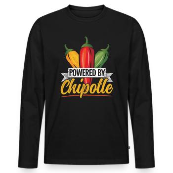 Powered By Chipotle Chili Flavor Spicy Food Lover - Men's Premium Organic Long Sleeve Shirt - black - Front - Nico (187cm)