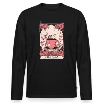 The Tea Drinker Tarot Card Reading Dark Magic - Men's Premium Organic Long Sleeve Shirt - black - Front - Nico (187cm)