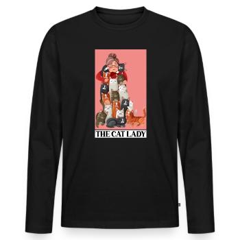 Die Katzendame Tarotkarte liest okkulte dunkle Magie - Männer Premium Bio Langarmshirt - Schwarz - Vorne - Nico (187cm)