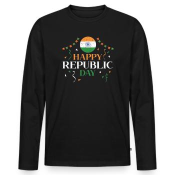 Joyeux Jour de la République Hindustani Inde Drapeau Indien - T-shirt manches longues Premium bio Homme - noir - Devant - Nico (187cm)