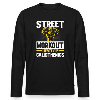 Street Workout Lifestyle Fitness Calisthenics - Men's Premium Organic Long Sleeve Shirt - black - Front - Nico (187cm)