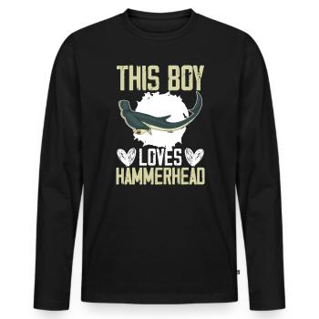 Dieser Junge liebt Hammerhai-Meeresbiologie - Männer Premium Bio Langarmshirt - Schwarz - Vorne - Nico (187cm)