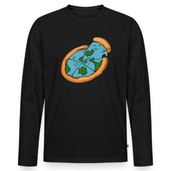 Flat Earth Society Flat Earther Pizza Lover - T-shirt manches longues Premium bio Homme - noir - Devant - Nico (187cm)