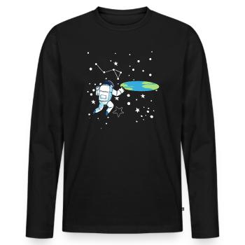 Flat Earth Society Théorie du complot Flat Earther - T-shirt manches longues Premium bio Homme - noir - Devant - Nico (187cm)