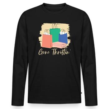 Gone Thriftin' Thrifting Queen Schnäppchenjagd - Männer Premium Bio Langarmshirt - Schwarz - Vorne - Nico (187cm)