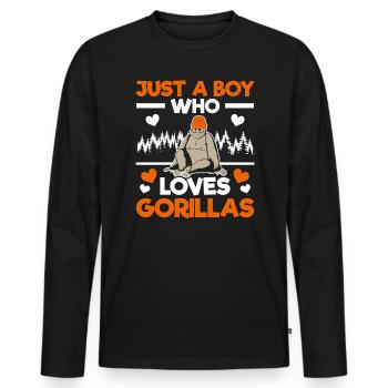 Just A Boy Who Loves Gorillas Ape Monkey Lover - Men's Premium Organic Long Sleeve Shirt - black - Front - Nico (187cm)